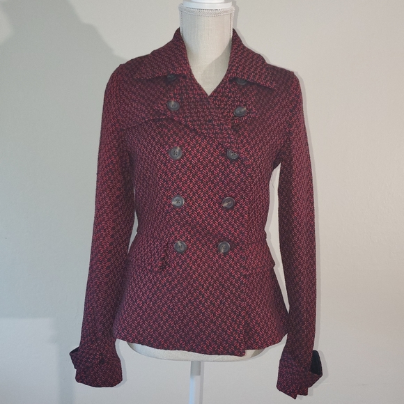 NEW Jessica Simpson Herringbone Red/Black Peacoat Jacket - Size S